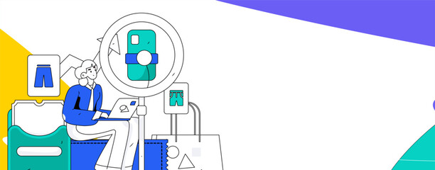 Holiday shopping people doing e-commerce online shopping flat vector concept operation hand drawn illustration
