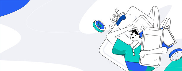 Holiday shopping people doing e-commerce online shopping flat vector concept operation hand drawn illustration
