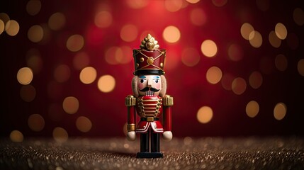 Nutcraker on a red Christmas background