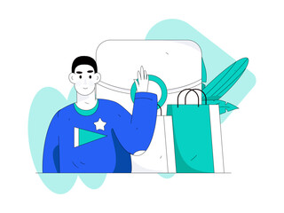 Holiday shopping people doing e-commerce online shopping flat vector concept operation hand drawn illustration
