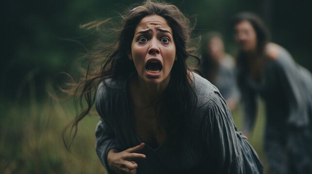 Photographic portrayal of women experiencing fear.