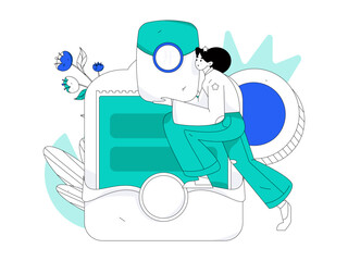 Holiday shopping people doing e-commerce online shopping flat vector concept operation hand drawn illustration
