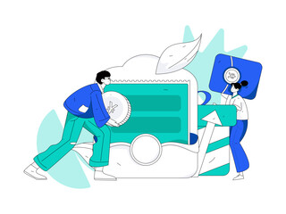 Holiday shopping people doing e-commerce online shopping flat vector concept operation hand drawn illustration
