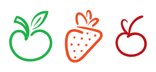 hand drawing apple, strawberry and cherry symbol