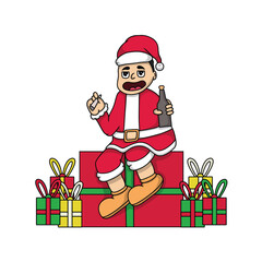 Cartoon Santa Claus Smoking And Drinking
