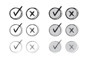 hand drawing check mark and cancel sign