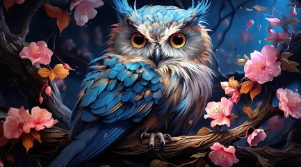 Zelfklevend Fotobehang owl on a tree branch © Man888