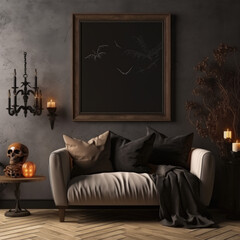 Modern interior design for home, office, interior details, upholstered furniture against the background of a dark classic wall. AI Generative