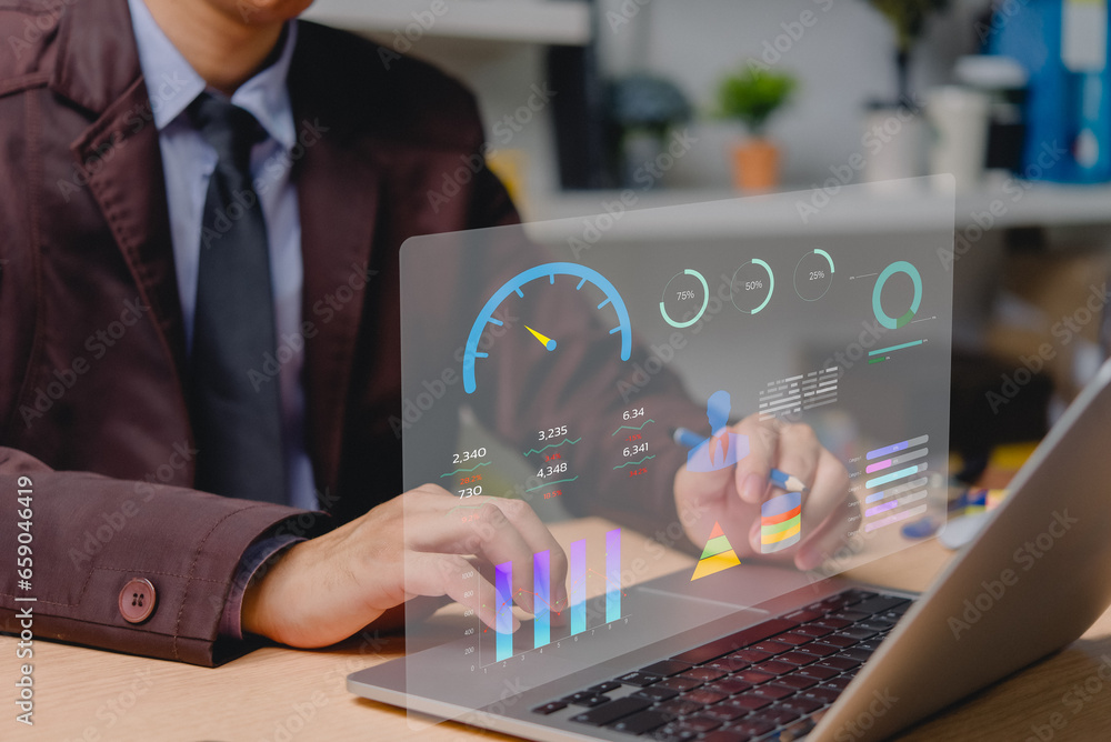 Aufkleber business analytics dashboard with kpi, key performance indicators and reports management charts and 