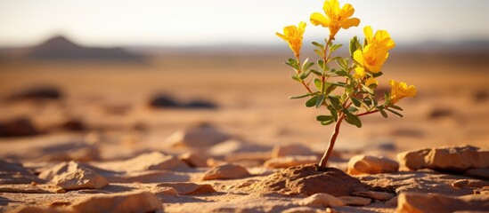 Italian Senna blooms on sandy soil in Mauritania Africa s southwestern desert edge - obrazy, fototapety, plakaty