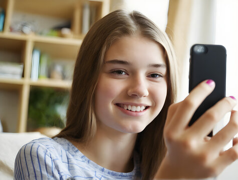 teenager filming video of herself with cell phone,  technology concept, generative ai