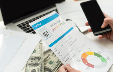 People using laptop and CREDIT SCORE concept on screen