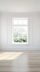 Fototapeta na wymiar An empty white room with a wooden floor