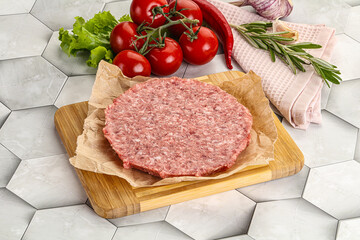 Raw beef uncooked burger cutlet