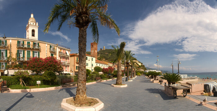 Sea-front space in Noli, Liguria in Summer