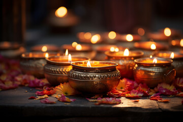 Obraz premium candlelight at diwali festival indian traditional festival