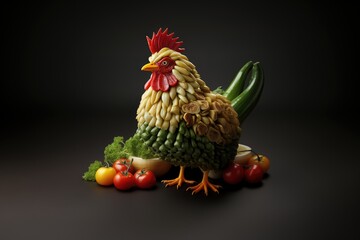 Vegetarian or vegan chicken, chick made out of vegetables, vegan day or vegetarian week banner