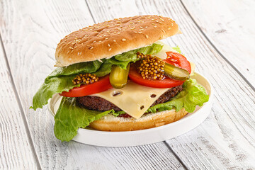 Homemade burger with beef cutlet