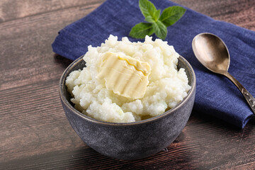 Homemade rice porridge with butter