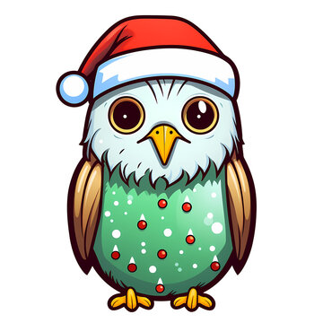 Cute Budgerigars Bird Christmas Clipart Illustration