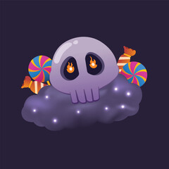 illustration of fire skull eyes on clouds halloween festival