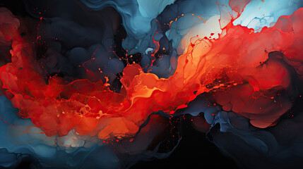 Dramatic Dichotomy: An Abstract Dance of Fire and Ice,red background