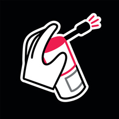 Vector sticker of a hand holding a throat spray. Treatment of sore throat, colds, flu, pneumonia. A simple treatment icon or illustration.