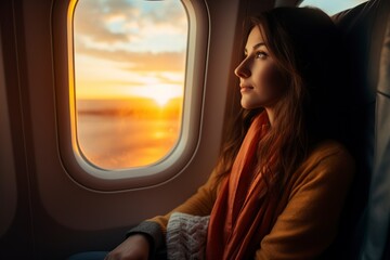 Fototapeta na wymiar female passenger admiring a spectacular view thoughtfully