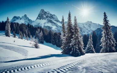 Fototapeta na wymiar Beautiful winter landscape for natural nature background. AI Generative