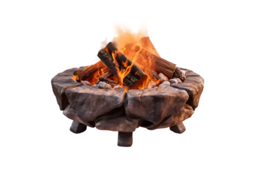 Keuken spatwand met foto Fire Pit made of concrete burning fire on woods, (Cutout PNG) isolated on transparent background, AI © Creative optiplex