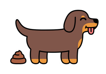 Fototapeta premium Cartoon Dachshund puppy pooping illustration. Funny vector clip art drawing of defecating dog.