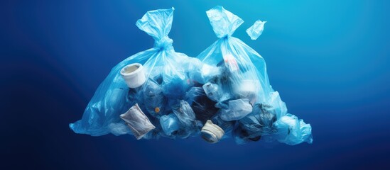 Recycle symbol on blue background with plastic bag icon