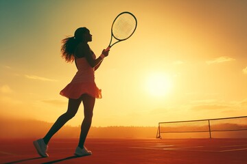 professional tennis player young woman trainning in a tennis field outdoors.