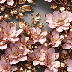 Pink Gold 3D High Detailed Flowers Seamless Pattern Colorful Digital Background Floral Design - ai generated