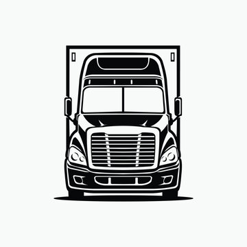 Truck Front View Monochrome Silhouette Vector Isaolated. Best for Trucking Related Industry