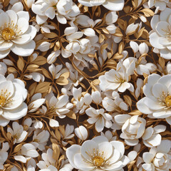 White Gold 3D High Detailed Flowers Seamless Pattern Colorful Digital Background Floral Design - ai generated