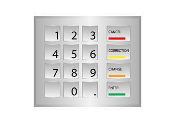 ATM keypad with Number Buttons. ATM Machine Keyboard. Automated Teller Machine. Vector Illustration.