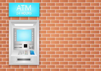 ATM - Automated Teller Machine on Wall. Vector Illustration. 