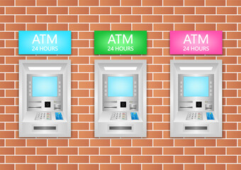 ATM - Automated Teller Machine on Wall. Vector Illustration. 