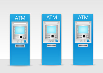 ATM- Automated Teller Machine. ATM Machine standing near the Wall. Vector Illustration. 