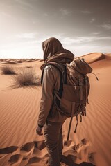 man exploring in the desert