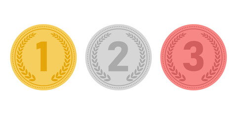 Medal. Gold, Silver and Bronze Medals. Sport Winner Medal. Champion and Winning Concept. Vector Illustration.