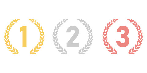 Set of Award First, Second and Third Places. Gold, Silver and Bronze Laurel Wreath for Trophy Cup. Champion and Winning Concept. Vector Illustration.