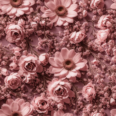 Pink Vintage Retro Flowers Seamless Pattern Colorful Digital Background Floral Design - ai generated