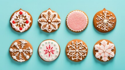 Original Christmas cookies on a pastel background, image generated with AI