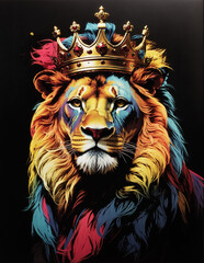 colorfull lion with crown, lion king