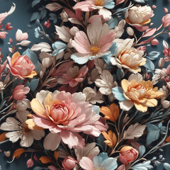 Beautiful 3D Vintage Flowers Seamless Pattern Colorful Digital Background Floral Design - ai generated