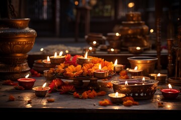 Diwali Puja Serenity Illuminating Traditions Created with Generative AI