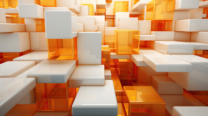 Futuristic Geometry: A Dance of Cubes in the Digital Realm,abstract 3d background,background of cubes,orange background,abstract orange background