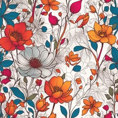 Papier peint photo Patrons Colorful Flowers Painting Seamless Pattern Colorful Digital Background Floral Design - ai generated  © amonallday